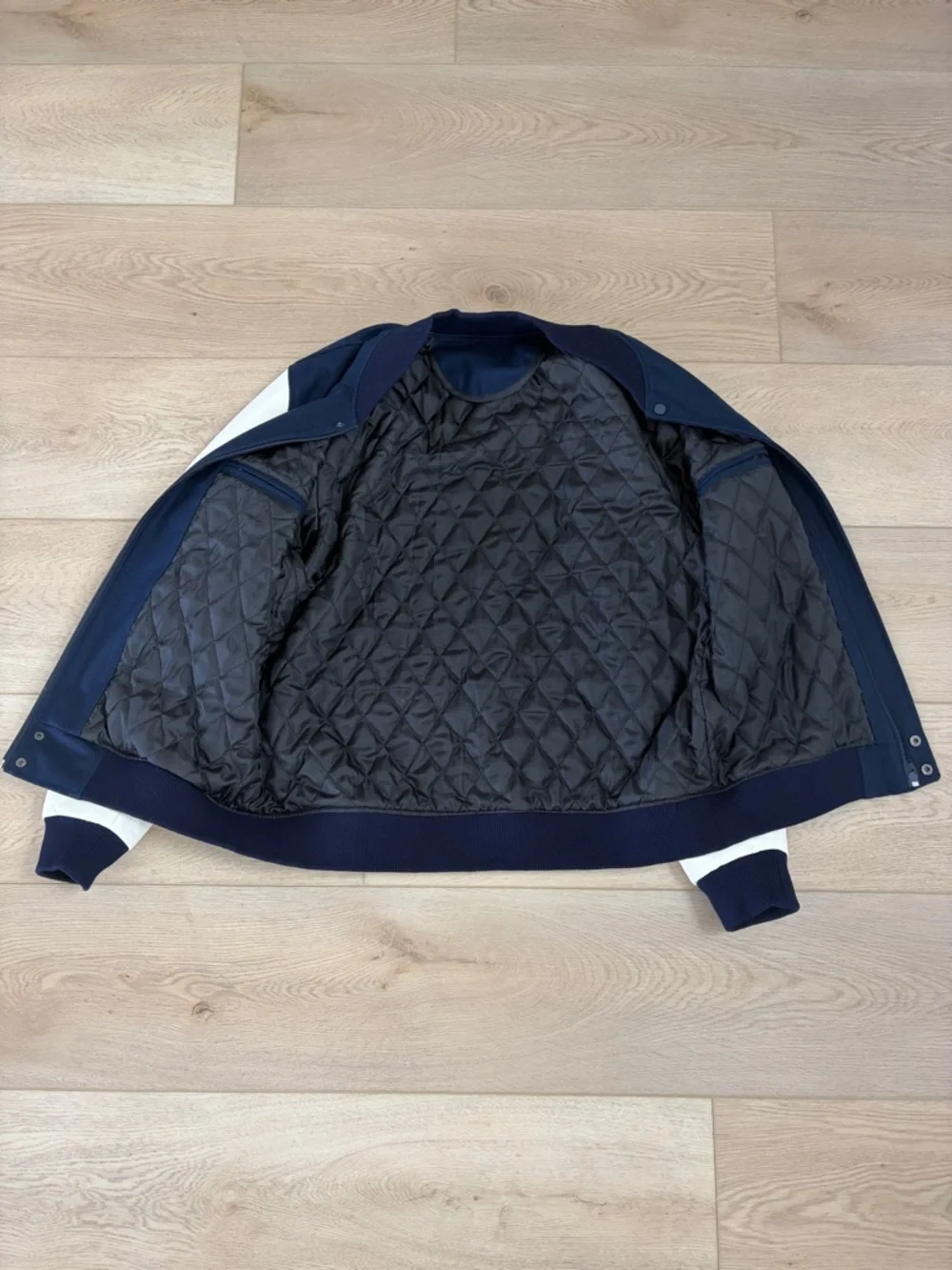 Men's Navy and White Varsity Jacket - Picture 5 of 5